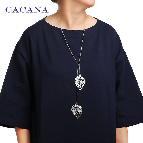 

wholesale- cacana necklace big leaves pendant necklaces 2 colors women chokers necklace wholesale jewelry bijouterie n31, Silver