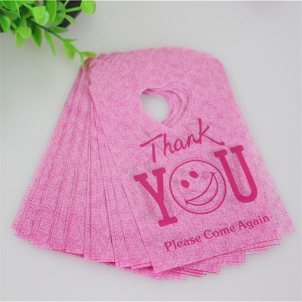 

wholesale-2015 new style wholesale 50pcs/lot 9*15cm rose red thank you mini plastic gift bags jewelry packaging with smile face