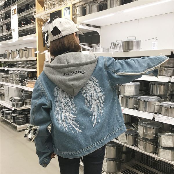Satın Al Moda Kot Ceket Bayanlar Yeni Baskı Ceket Kış Casual