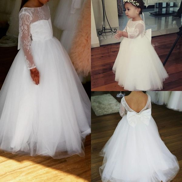 

бальное платье цветочница платье для свадьбы кружева дети платья 3/4 рукава белый конкурс платья с большим бантом обратно, White;blue