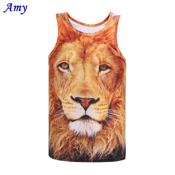 

wholesale- 2016 new men 3d vest sleeveless lion digital printing men' tanks tees size m-xxl 6138, White;black