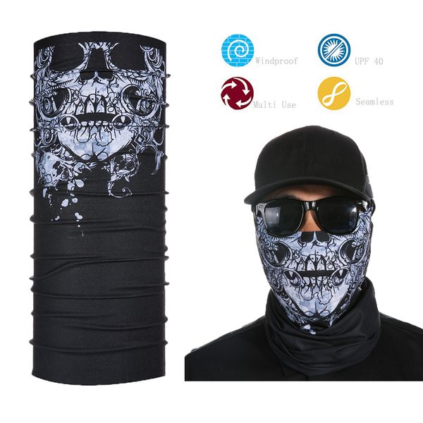 

custom black skull face shield multifunctional bandana scarf, Blue;gray