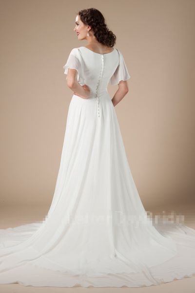 Discount New Informal Boho Chiffon Modest Wedding Dresses With Flutter Sleeves A Line Simple Bohemian LDS Bridal Gowns Custom Made Reception Sale Discount New Informal Boho Chiffon Modest Wedding Dresses With Flutter Sleeves A Line Simple Bohemian LDS Bridal Gowns Custom Made Reception Sale