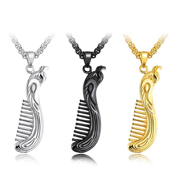 

dragon / phoenix comb pendant necklace stainless steel pendants chains necklaces halloween xmas gifts jewelry for women men, Silver