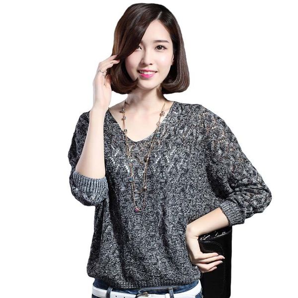 

wholesale- women sweater 2016 new autumn and winter long-sleeved v-neck sweater bottoming female loose twist hollow bat sleeve sweater, White;black