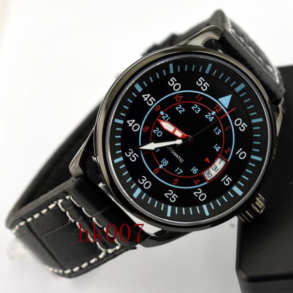 

men's 44mm miyota black movement planca pvd case 2209 dial date automatic watch qloxb, Slivery;brown