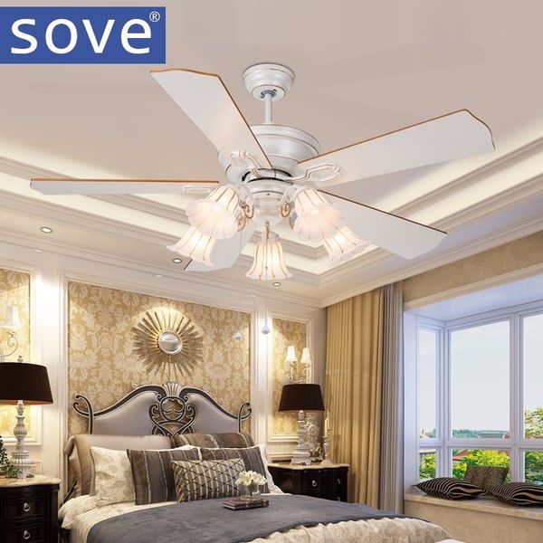 2019 Sove 52 Inch European Modern White Ceiling Fans With Lights Restaurant Living Room Bedroom Ceiling Light Fan 220 Volt Fan Lamp From Langui