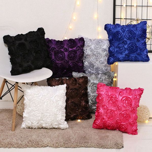 Rose Flower Embroidered Cushion Covers Home Decoration Pillow Case