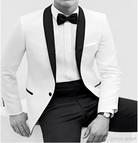 Wholesale- Cheap price 2016 New Year Hote sale tuxedos White men's dress Color butyl process Shawl collar white groom suits / classic groom