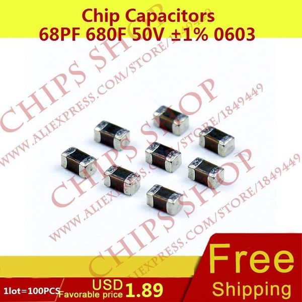 

wholesale-1lot=100pcs chip capacitors 68pf 680f 50v 1% 0603 0.068nf package0603 (1608 metric) smd