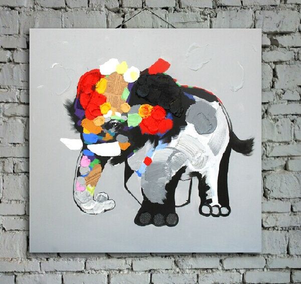 Handmade Cartaz Pintura A Óleo sobre Tela Animal Friendly Decorado Elefante Imagem Arte para Sala de estar ou Quarto Sem Moldura