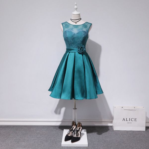 

hunter bridesmaid dresses satin with lace knee length maid of honor dresses elegant satin wedding party dresses cheap, White;pink