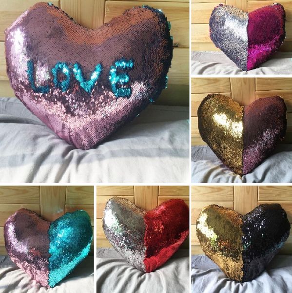 

sequins mermaid pillow case heart-shaped pillow case 35*40cm bright glitter car cushion home sofa decoration 5 designs i024