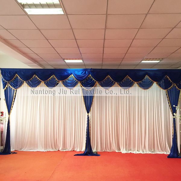 2019 3mh 6mw Ice Silk White Curtain Wonderful Royal Blue Swags And
