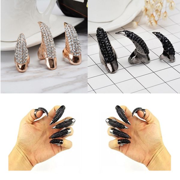 

claws ring retro punk rock crystal rhinestone claw rings false nail paw talon cat claw finger rings halloween cosplay gift c50l, Silver