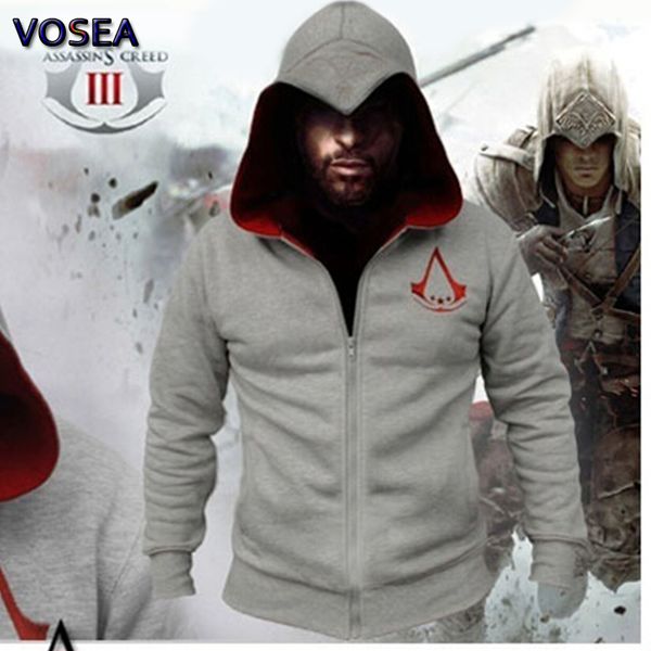 

wholesale-2016 spring new fashion autumn winter assassin creed hoodie sweatshirt chadal hombre cosplay costumes cool zipper hoodies men, Black