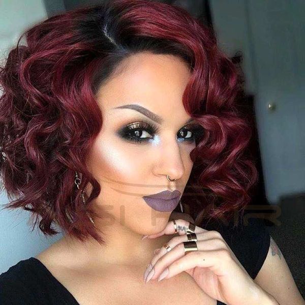 

Синтетические парики для черных женщин красный парик афро-американских короткие