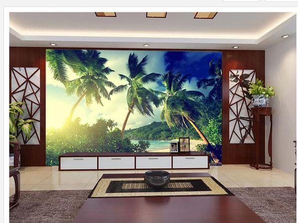 Пляж кокосовой пальмы ТВ стены росписи 3D обои 3D обои для ТВ фоне