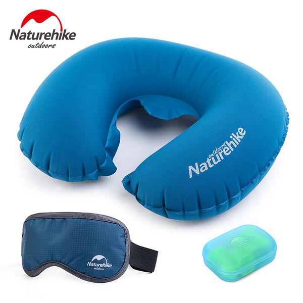 

wholesale- naturehike pillpw portable folding air inflatable travel kits pillow+eye blindfolds +earplug 3 pcs in one set travel necessity