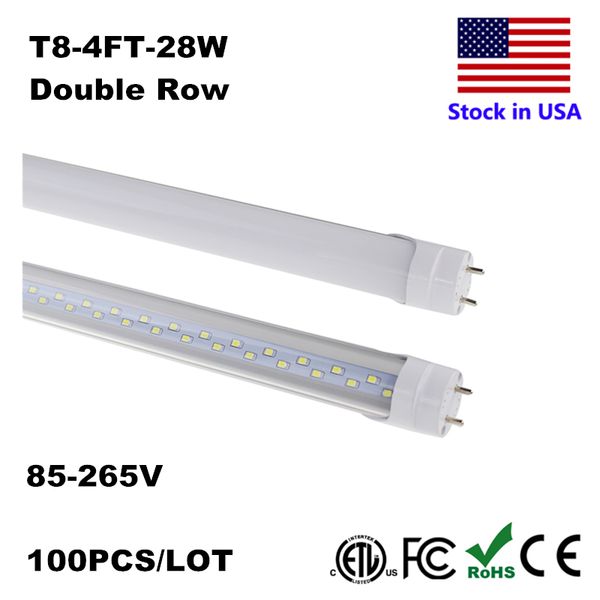 

4 фута светодиодные лампы свет 4 фута светодиодные трубки 18 Вт 22 Вт T8 флуоресцентный свет 6500K холодный белый завод Оптовая продажа 28 Вт двухрядные светодиоды