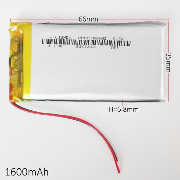 Модель 683566 3.7 V 1600mah LiPo аккумуляторная батарея литий-полимерный элемент для Mp3 DVD PAD мобильный телефон GPS Power Bank камера электронные книги рекордер