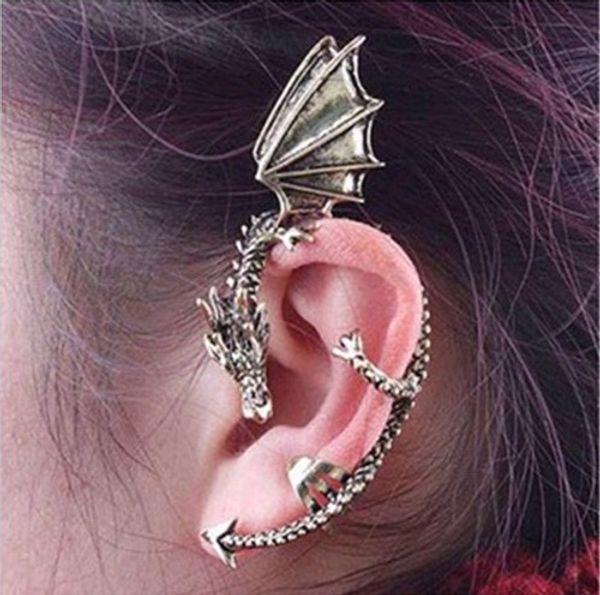 

punk womens magic dragon antique silver /antique copper tone no piercing single ear bone clips earrings gothic jewelry