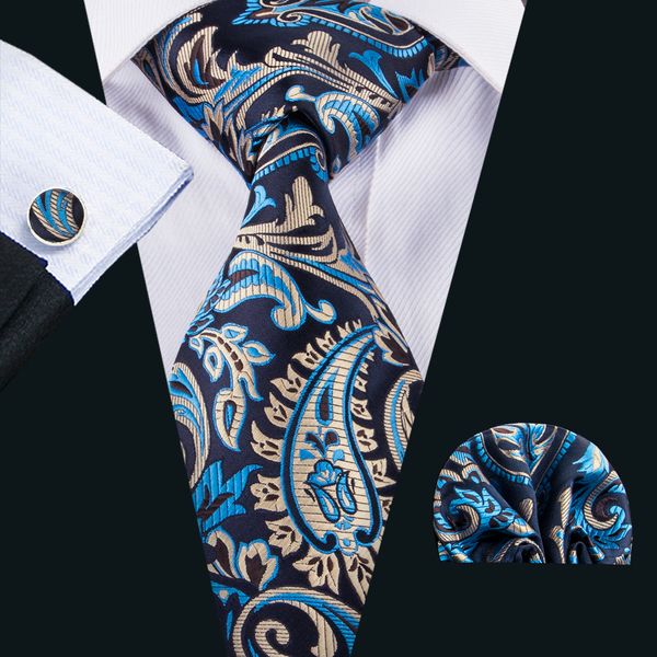 

blue paisely wedding tie silk tie hankerchief cufflinaks set tie for men n-1581, Black;blue