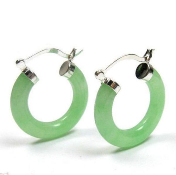 

wholesale natural stone light green jade 925 silver fashion earring 1pair