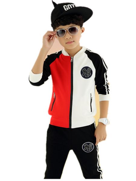 

kids boys and girls sports suit long-sleeved hooded patchwork zipper kids jacket boys clothes, White