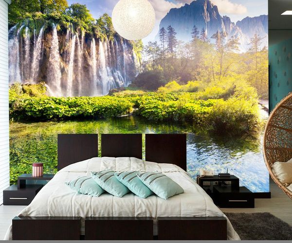 

new custom 3d beautiful dream mountain waterfall creek trestle back wall