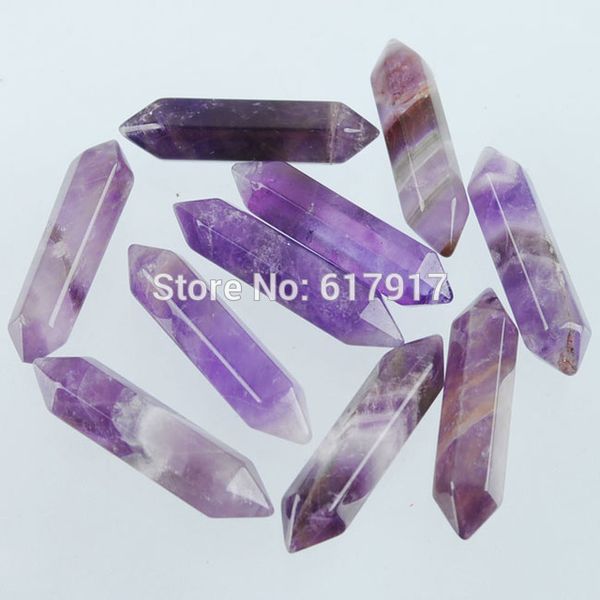 

wholesale- natural amethyst gem stone hexagonal healing pointed reiki chakra no drilling hole pendant bead 1 pcs tn1263, Black