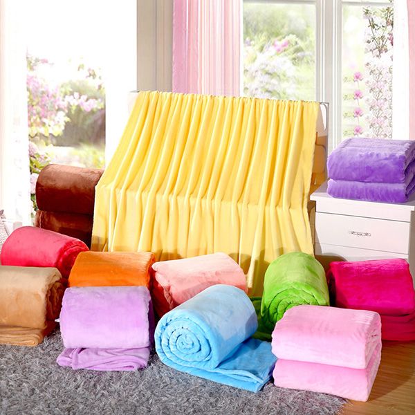 

wholesale- solid color fleece blanket plaid spring warm autumn soft blankets throw on sofa bed plane travel plaids patchwork 4 sizes b377