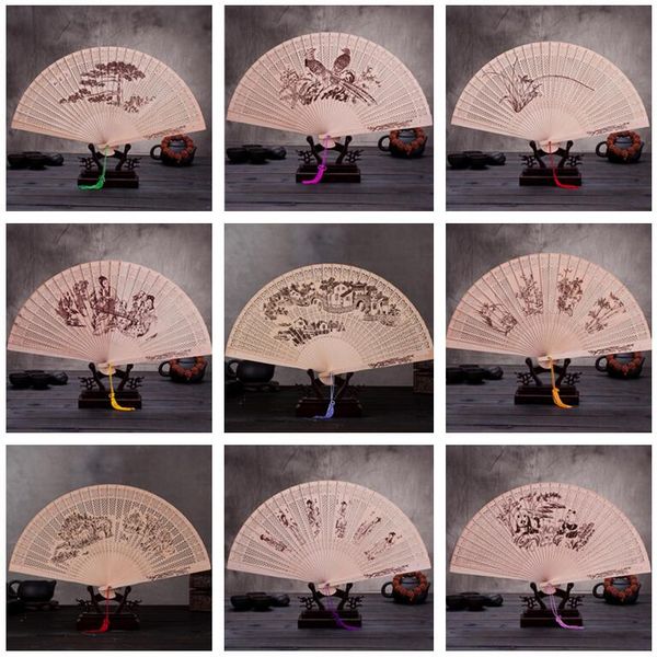 

9 inch cloak folding fan process fragrant wood fan zs015 mix order as your needs