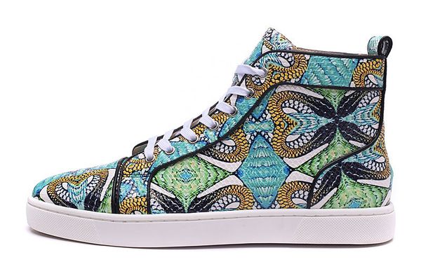 

high 2017 new fashion floral python red bottom shoes for men women snakeskin leather designer mens sneakers, Black