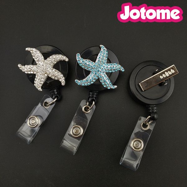 50 Pz/lotto Placcato Argento Portachiavi Stella Marina Forma di Animale Retrattile ID Nome Badge Reel Holder Infermiera Regalo Medico