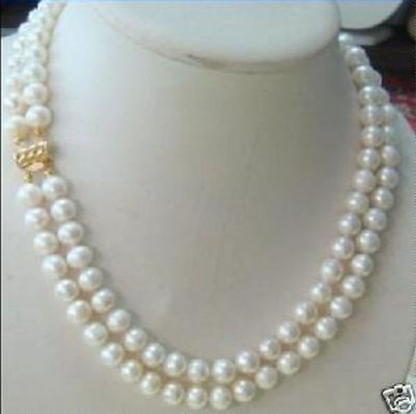 

2 rows 8-9mm double strand white pearl necklace, Silver