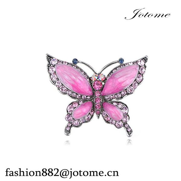 

100pcs lot 2 25 width x 1 75 height rose pink czech crystal rhinestone butterfly pin brooch hand painted enamel, Gray