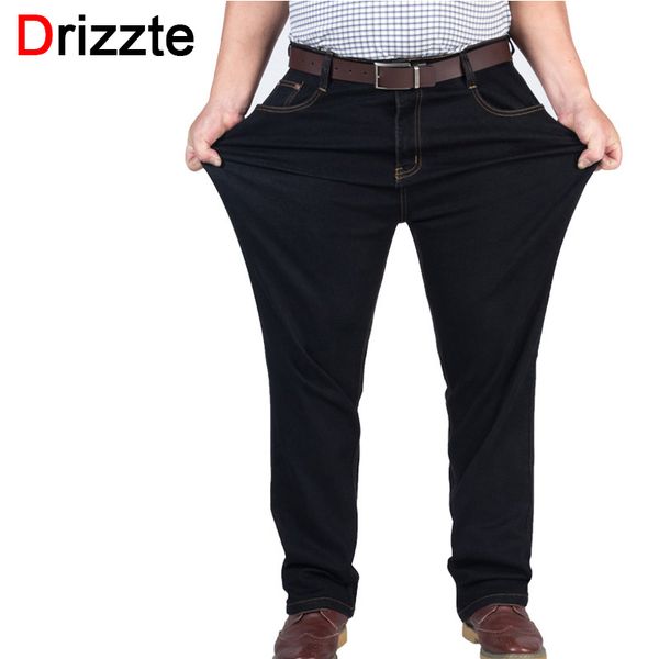 

wholesale-drizzte mens high stretch plus size 38 40 42 44 46 48 jeans black denim business jean relax business work trousers pants, Blue