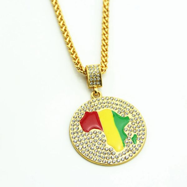 

fashion jewelry african map hip hop gold plated pendants choker necklaces gold chain bijoux for men and women, Silver