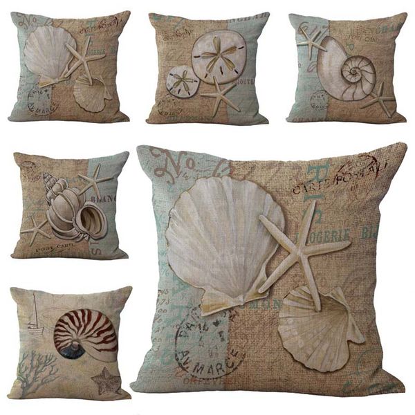 Beach Theme Sea Animals Starfish Conch Throw Pillow Cases Cushion