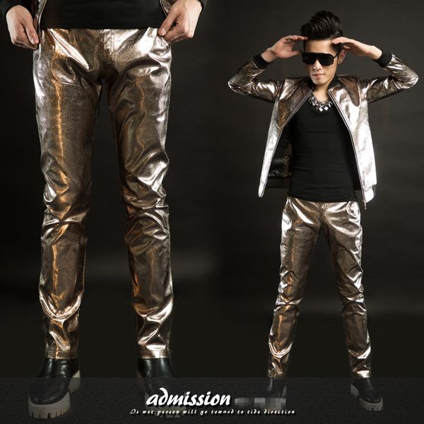 

male singer leather jacket outerwear silm cloak wool coat plus singing in conjunction leopard costume imitation stage fur coat, Black