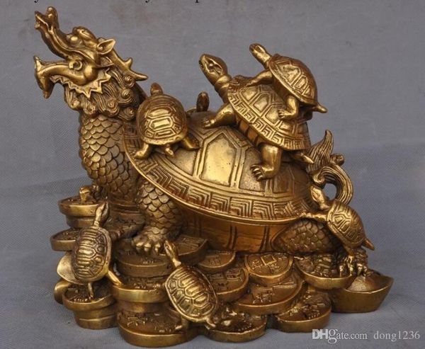 Chinês fengshui riqueza De Bronze Yuanbao dinheiro dragão tartaruga Tartaruga animal estátua