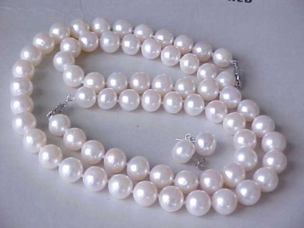 

9-10mm real south sea white pearl necklace bracelet earring, Black
