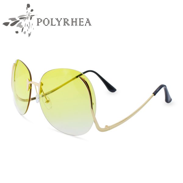 2021 Oversized Rodada Rimless Sunglasses Mulheres Marca Designer Sun Óculos UV400 Vintage Bend Quadro com caixa