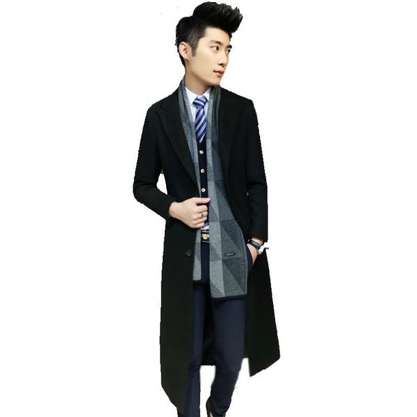 

wholesale- 2016 new winter men's slim trench coat men single breasted x-long trench men outerwear casual coat men's jacket windbre, Tan;black
