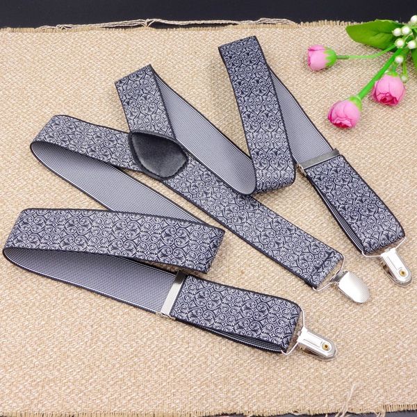 

wholesale-2016 fashion printed suspenders men three clips-on braces vintage mens suspender for trousers husband male suspensorio for skirt, Black;white