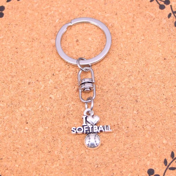 

New Fashion I love softball Keychains Antique Silver plated Keyholder fashion Solid Pendant Keyring gift