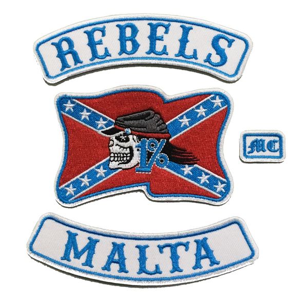 Venda quente Conjunto Misto Frente REBELDES MALTA Bordado Motociclista Patch de Ferro No Jaqueta De Couro Colete Piloto 12 cm Frete Grátis