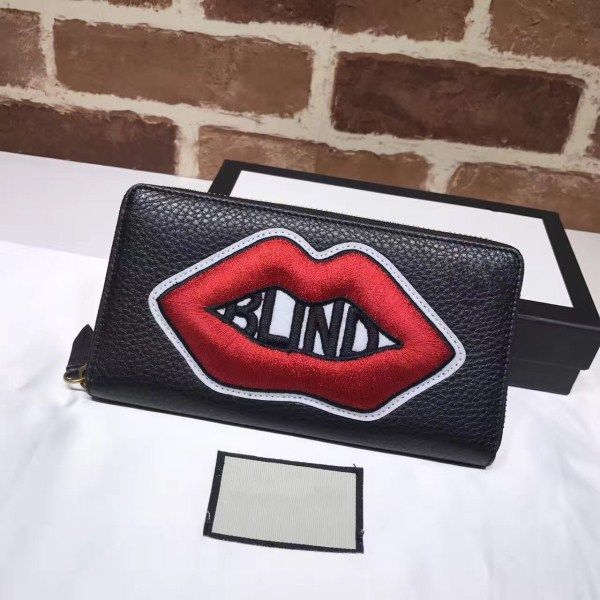 

2017new arrival fashion women long wallet real leather purse with red lips pattern zipper closure bag sale, Red;black