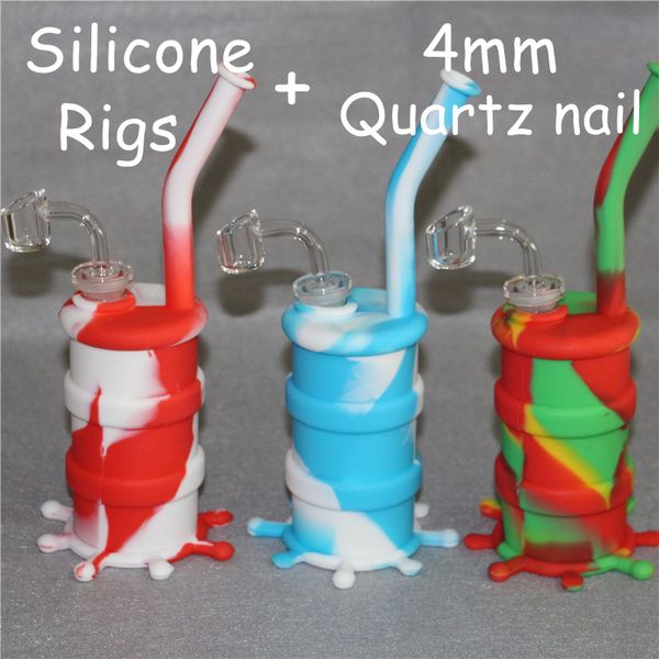 Tubi per olio in silicone Pipa da fumo Narghilè gorgogliatore in silicone + tutto trasparente 4mm spessore 14mm banger al quarzo maschio tramite DHL